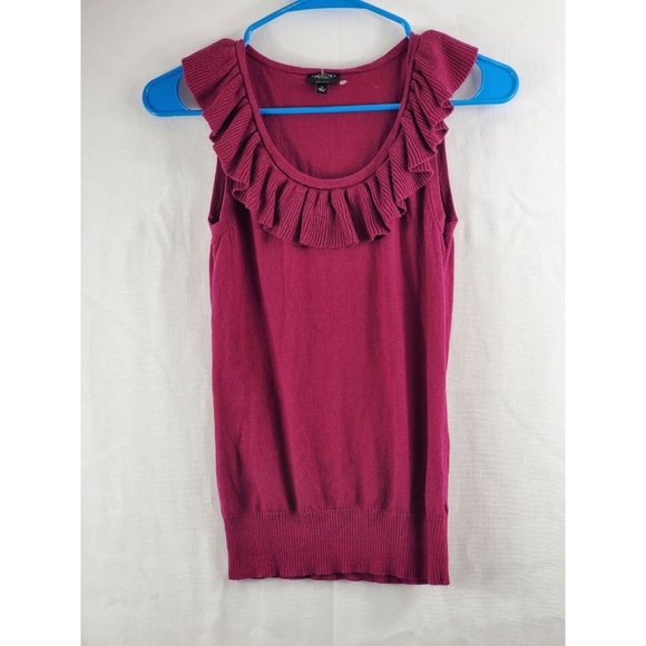 Talbots Tops - Talbots Maroon Sleeveless Sweater Blouse Ruffled Neck-line